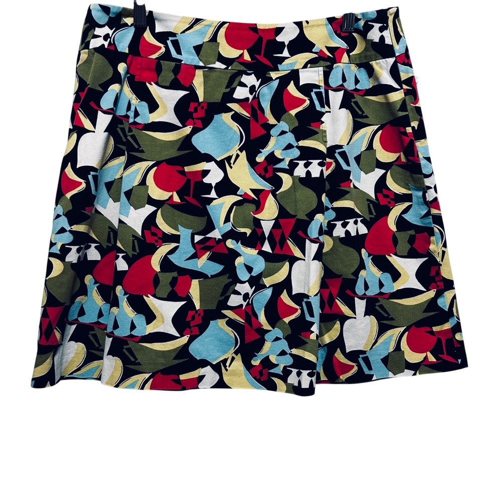 Talbots Women A-Line Skirt 14 Multicolor Cotton Abstract Geometric Print Mod Art
